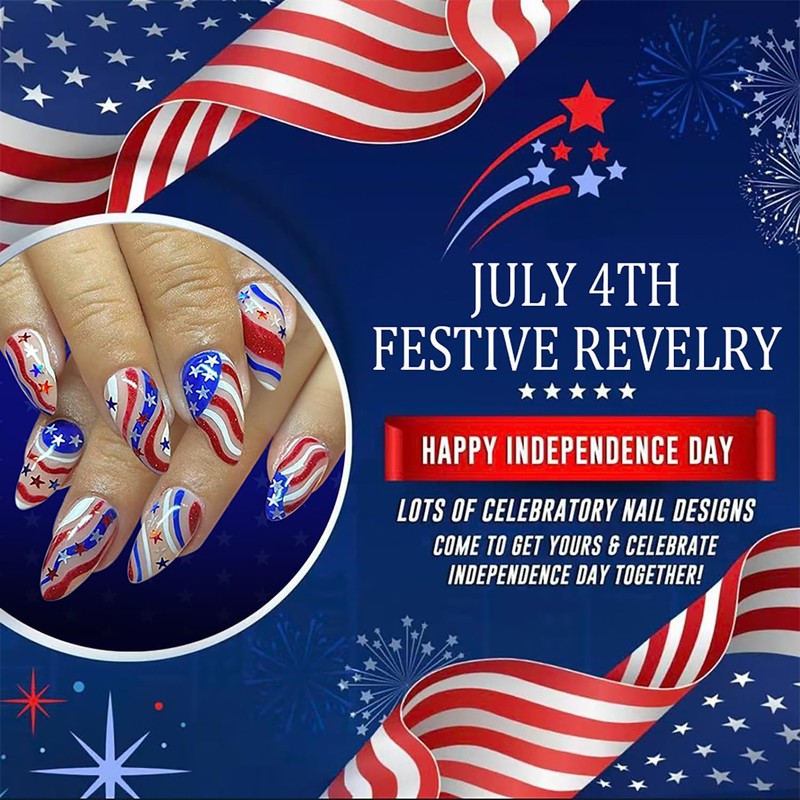 4th of July Press on Nails Medium Almond Fake Nails