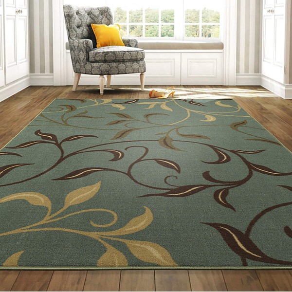Ottomanson Home Collection Modern Area Rug, 5' X 6'6", Seafoam Leaves