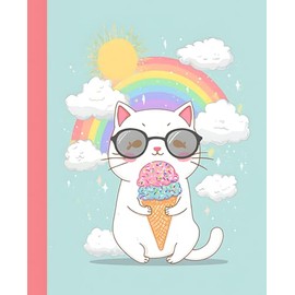 Adorable Summer Cat Journal for Kids, Tweens, or Teens: Rainbow Ice Cream Composition Book with Wide Ruled Pages | Cute Animal Writing Notebook for ... or Back to Class | 7.5 x 9.25 Matte Cover