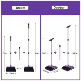 Broom and Dustpan Set Upright, 50-in Long Handle Self Cleaning for Home Kitchen Office Floor