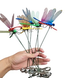 12PCS Fake Dragonfly Pole Clips,4 Color Set，Dragonfly Clip, Outdoor 3D Dragonfly Garden Decorative Clips,Dragonfly Clip Decorative Crafts, Outdoor Dragonfly Decoration For Garden Decoration (12PCS)