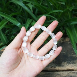 Selenite Cylinder Bead Bracelet: 8mm Beads | Natural Sahasrara & Ajno Chakra Crystal | Each Bracelet with Moonstone
