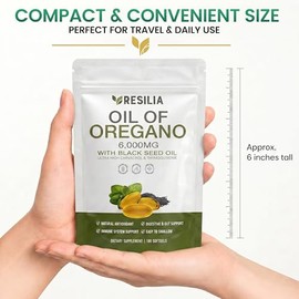 Resilia Softgels with Black Seed Oil 6000mg – Premium Grade Oregano Oil Capsules for Immune & Digestive Support – Non-GMO, Gluten-Free Softgels – Natu