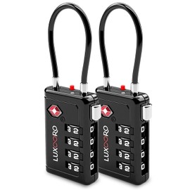 LUXOORO TSA Approved Luggage Lock with Alert Indicator, 4-Digit Resettable Combination, Durable Zinc Alloy Travel Lock for Suitcase, Backpack, Toolbox, Locker, All-Purpose, keyless – Black (2 Pack)