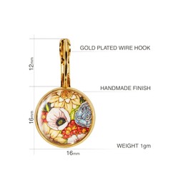 Delicate small round drop earrings; original gifts for women every day (blue and orange gold)