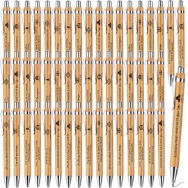 PIAOPIAONIU 50 Pcs Bible Verse Pens Wooden Christian Pen Bulk Bamboo Retractable Ballpoint Pen Religious Inspirational Scripture Pen for Women Men Office School Supplies Journal Writing Gifts