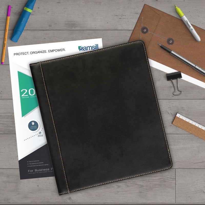 Samsill 0.5 Inch 3 Ring Binder, Leather, Black with Contrast