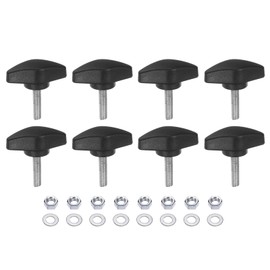 sourcing map 8pcs Tee Wing Knobs M5 x 20mm Metric Thread 36mm T Head Plastic Handles Thumb Screws Hand Clamping Threaded Stud Knob Grip Thumbscrew with Nuts Washers, Black