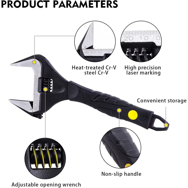 Sharp-tec 10 inch Adjustable Spanner, 50mm Wide Jaw Opening Adjustable