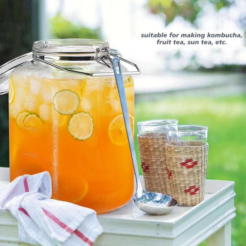 1.5 Gallon Glass Jar with Airtight Lid, Square Wide Mouth