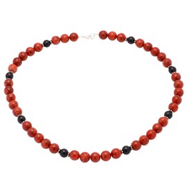 Chain necklet made of coral & onyx & 925 silver red black necklace ladies