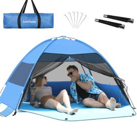 Large Easy Setup Beach Tent,Anti-UV Beach Shade Beach Canopy Tent Sun Shade with Extended Floor & 3 Mesh Roll Up Windows Fits 3-4 Person,Portable Shade Tent for Outdoor Camping Fishing