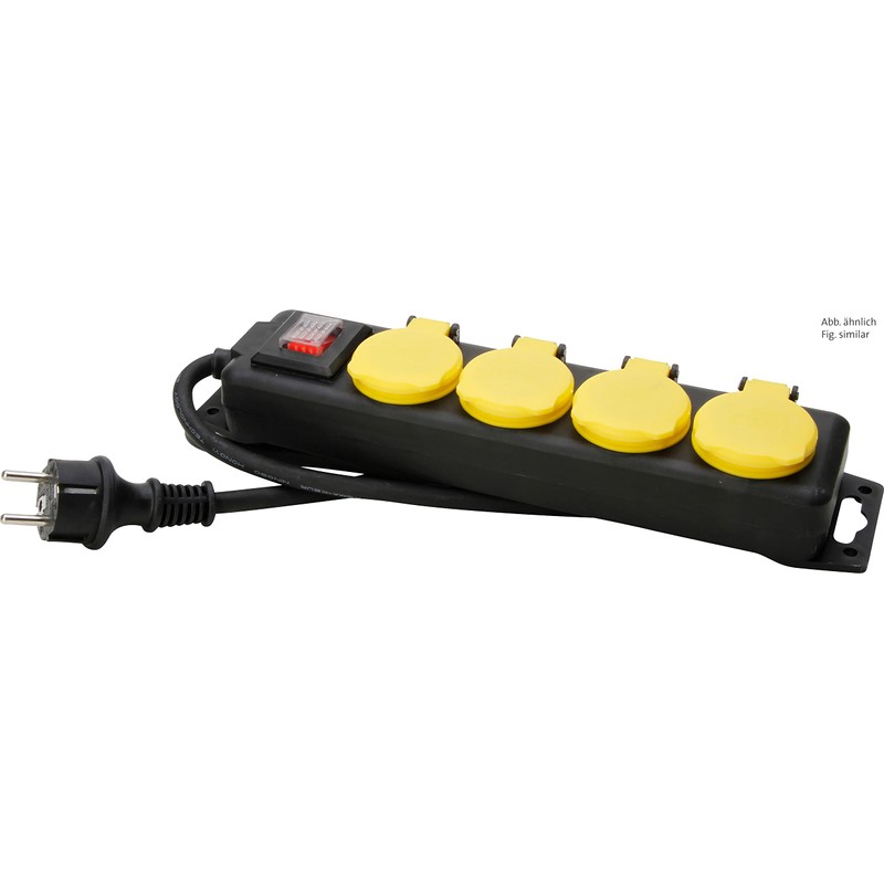 Kopp 223012002 Feuchtraumsteckdosenleiste 4-Fach mit beleuchtetem Schalter, Gelb, Schwarz