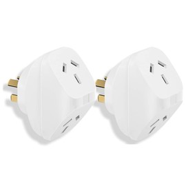 2PCS Double Power Outlet Extender, 2 Way Socket Extension, 1-to-2 Grounded Outlet Extender, Plug Adaptor, 10 Amp, 3000 Watt, 250 Volt for Home/Office, White
