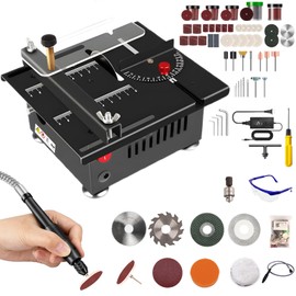 Mini Table Saw, Mini Multi-Functional Portable Table Saw for Crafts,Cut Sand Engrav Drilling All - In - One for Wood Plastic for Craftsman (A)