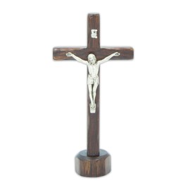 Wooden Crucifix - Christ Silver Plated 999 - Base - Made in Umbria - Italy - 14.7 x 7.2 cm
