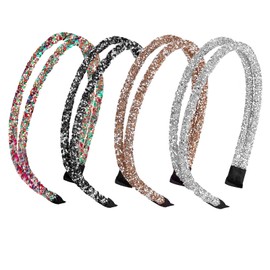 4 Pieces Stylish Glitter Rhinestone Headbands, Hard Non-Slip Forks, Hair Bands for Women, Headbands Made of Rhinestones, Hair Pins for Girls, Gifts etc. (4 Colours)