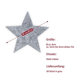Stars Felt, Ø 8 cm Decorative Stars Christmas Craft Decorating Pack of 20