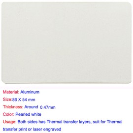 ebamaz 10枚メタル名刺アルミブランク昇華の印刷金属名刺86X54MMカラー印刷 / UV印刷/レーザー彫刻に適しています (真珠白, 厚さ0.45mm)
