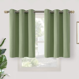 YoungsTex Short Curtains 36 Inch Length for Kitchen Window - Thermal Insulated with Grommet Top Room Darkening Small Drapes for Bedroom Cafe Office, 2 Panels, Olive Green, 42 x 36 Inch