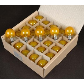 Novelty Lights 25 Pack G40 Outdoor Globe Replacement Bulbs, Yellow, C7/E12 Candelabra Base, 5 Watt