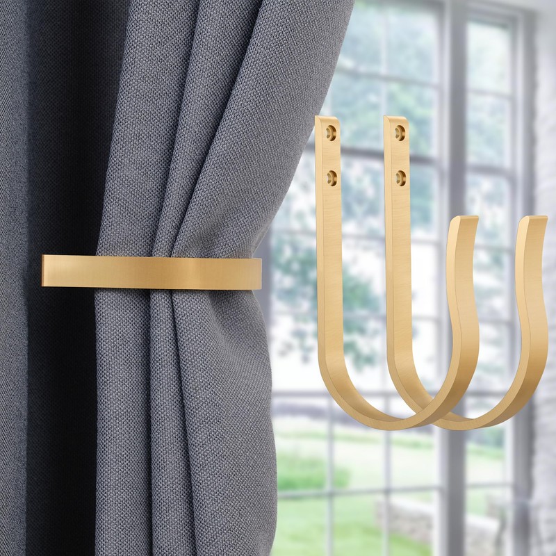 Warm Gold Curtain Drapery Holdbacks,4Pcs Solid Aluminum U Shaped Wall