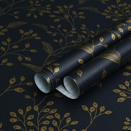 Heroad Brand Navy Blue Peel and Stick Wallpaper Floral Contact Paper Boho Peel and Stick Wallpaper Dark Blue and Gold Leaf Removable Wallpaper Self Adhesive for Cabinets Shelf Liner Vinly 118"x17.3"