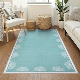 Hedlive Modern Washable Area Rugs, 3x5 Teal Rugs for Bedroom Non Slip Soft Entry Rug, Low Pile Aqua Small Living Room Rug, Sun Print Floor Carpet for Office Nursery Dorm(3'x5',Teal)
