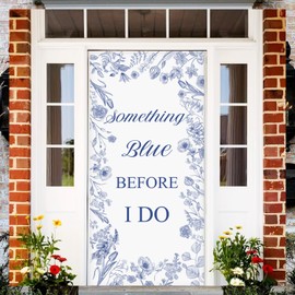 Jollyboom Something Blue Bridal Shower Decorations, Something Blue Before I Do Bridal Shower Door Banner Retro Blue Party Door Cover Backdrop Banner Sign for Bridal Shower
