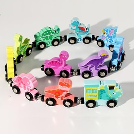 Magnetic Wooden Train Set,Toddler Toys for 3 4 5 Year Old Boy Gifts,Magnetic Dinosaur Train Number Matching Color Sorting Sensory Toys for Toddlers