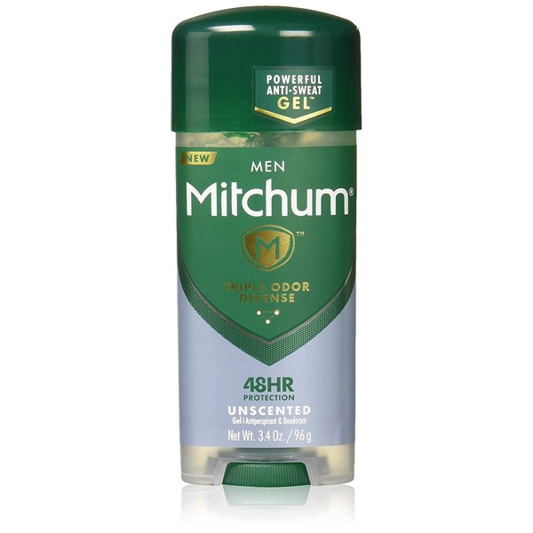 Mitchum Antiperspirant Deodorant Stick for Men, Triple Odor Defense Gel, 48 Hr Protection, Dermatologist Tested, Alcohol Free, Unscented, 3.4 oz