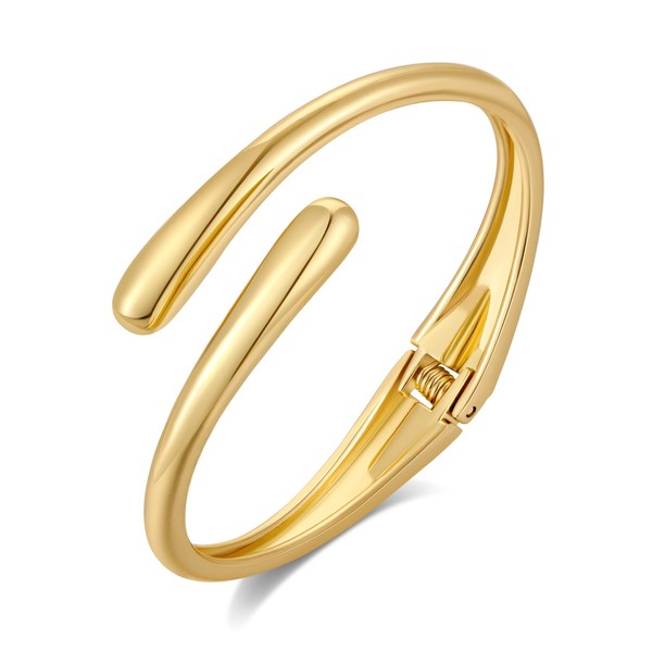 WOWORAMA Gold Cuff Bracelets for Women Polished Teardrop Gold Bangle