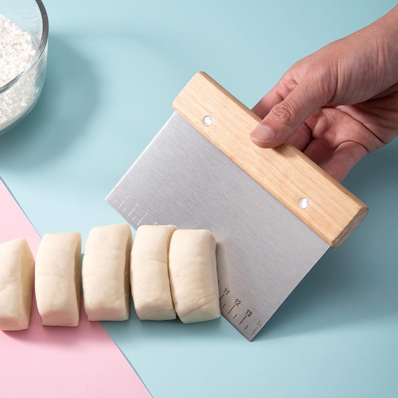Stainless Steel Dough Scraper 2 Pieces Dough Scraper with Wooden