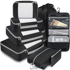 BAGAIL 8 Set Packing Cubes Various Sizes Packing Organizer for Travel Accessories Luggage Carry On Suitcase-Black