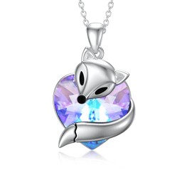 AOBOCO - Collar con colgante de zorro de plata de ley 925 adornado con cristales de Austria, joyería de cumpleaños para mujer, Plata de ley, cristal