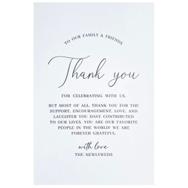 Thank You Place Setting Cards & Table Centerpieces - Wedding Reception Decorations, 50 Packs, 4 X 6 inch White