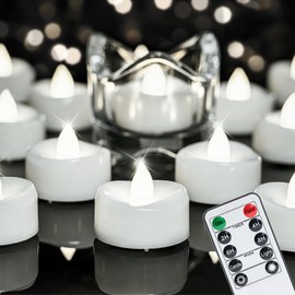 merrynights Remote Candles, 12PCS Flameless Tea Lights Candles Battery Operated with Timer, 400+Hours Remote Control LED Tea Lights Votive Candles - 1.5'' D X 1.25'' H- Pure White Light