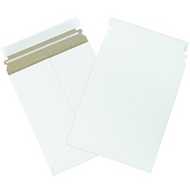 BOX USA 7 x 9" Stayflats Brand Rigid Flat Mailers, White (Pack of 100) Photo Document Mailers, Peel & Seal Closure, Tear Strip Easy Opening.