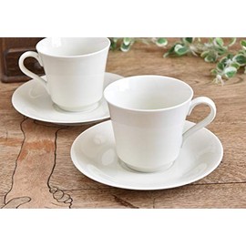Set of 5 Ceramics [White Tableware] Milky White White with Yellow Tinted White Cup & Saucer Capacity 8.4 fl oz (240 cc)