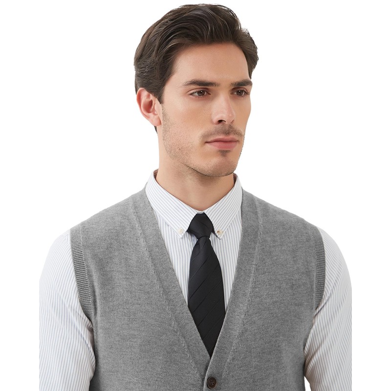 Kallspin Men's Knitted Cardigan Sleeveless V-Neck Wool Blend, lightgrey