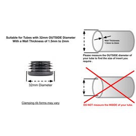 32mm Plastic End Caps, Black Round Tube Inserts, Pack of 4 (See Second Image for Ordering Guide) - Made in Germany