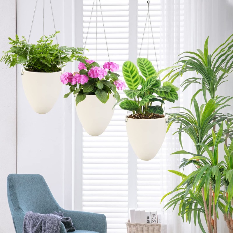 Sungmor 3 Pack Self Watering Hanging Planters, Unique Eggshell Shape