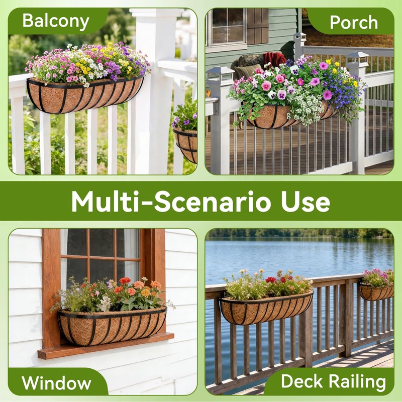 Halatool 24 Inch Railing Planter Box, 2 Pack Trough Planter