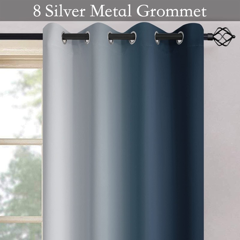 SimpleHome Navy Blue Ombre Room Darkening Curtains for Living Room,
