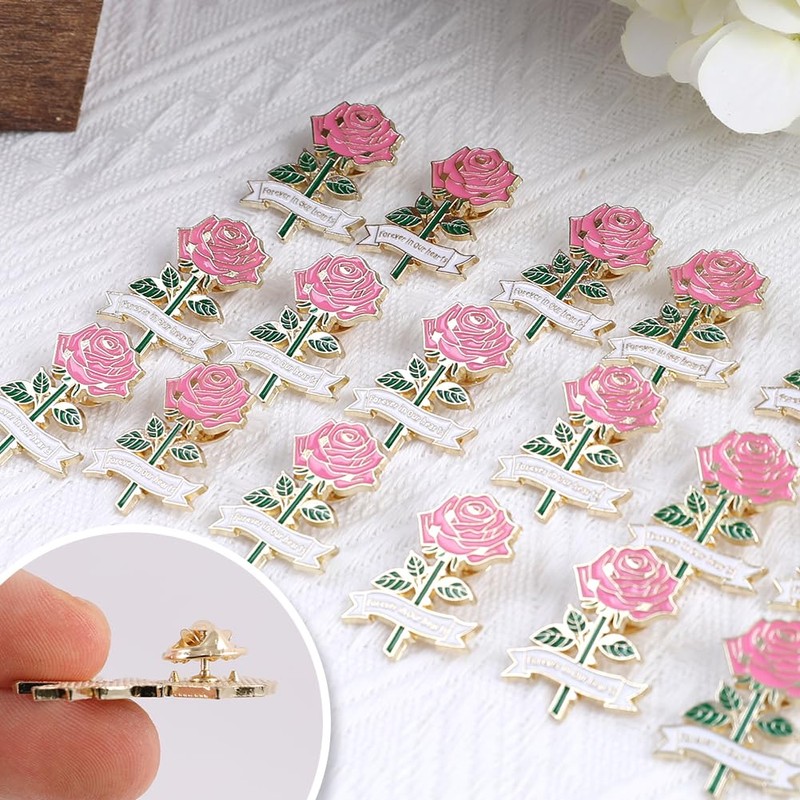 30 Pack Memorial Rose Funeral Pins for Guests, Funeral Favors