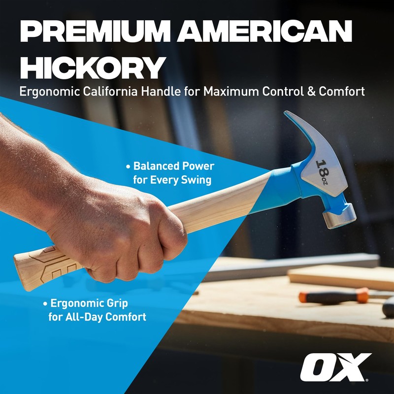 OX Tools Pro Series 18oz California Framing Hammer, Milled Face