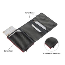 BONNY & SLIDE Card Case with RFID Protection - Magnetic Card Holder Wallet Slim - Card Wallet - Credit Card Holder Wallet - Purse for Men and Women - Mini Wallet Carbon/Red, Carbon/Red, slim wallet