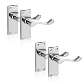 XFORT Chrome Elegance Range Polished Chrome Victorian Scroll Lever Latch Handles, Polished Chrome Backplate Door Handles, Contemporary Design for Internal Wooden Doors (2 Pairs)