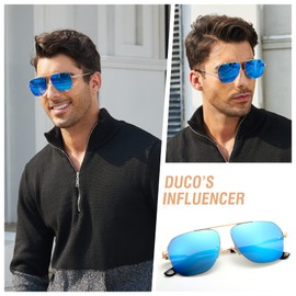 DUCO Retro Sunglasses for Men Women Semi-Rimless Non-Polarised Sunglasses for Driving DC3035, gold frame revo blue lens