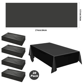 28 Pack Disposable Plastic Tablecloth Rectangle Table Cover 54 x 108 Inches, Disposable Table Clothes for Rectangle Tables Rectangular Plastic Table Cloths for Picnic Camping Party Wedding(Black)